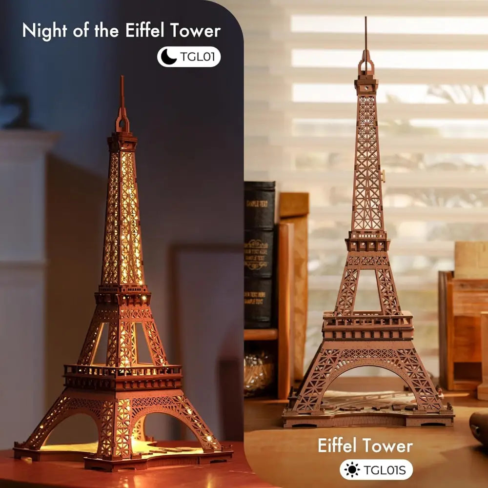 ROBOTIME Rolife Night Of The Eiffel Tower Large Wooden Puzzle With 4 Light Shows - LauBelle Brand