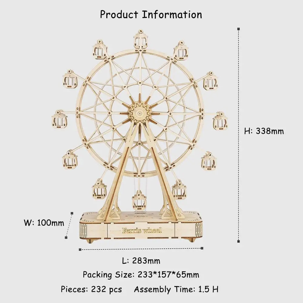 Robotime DIY Wooden Rotatable Ferris Wheel Model With Playing Music - LauBelle Brand