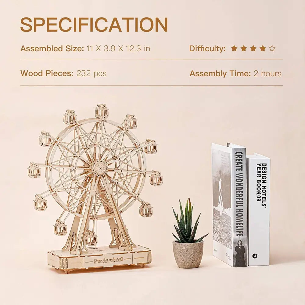 Robotime DIY Wooden Rotatable Ferris Wheel Model With Playing Music - LauBelle Brand
