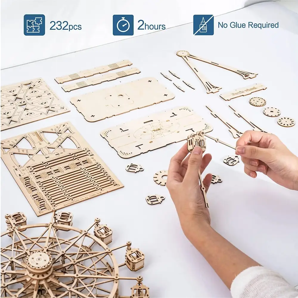 Robotime DIY Wooden Rotatable Ferris Wheel Model With Playing Music - LauBelle Brand