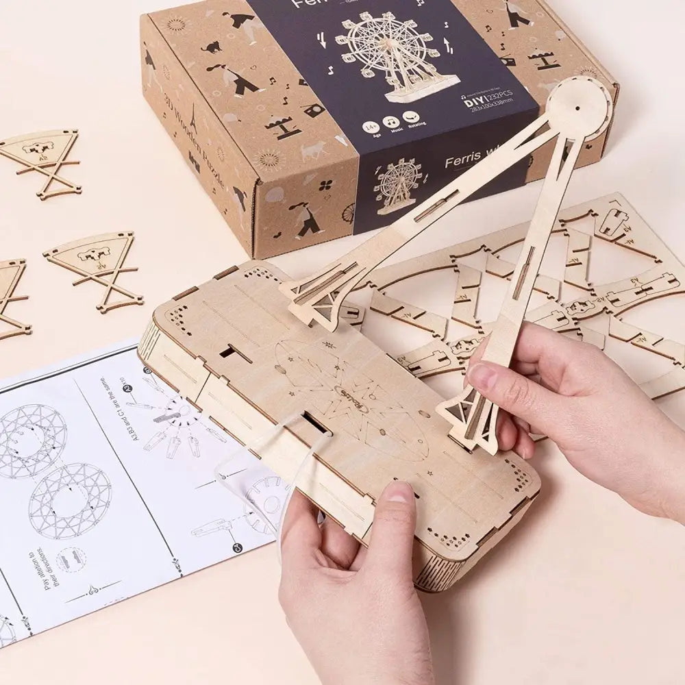 Robotime DIY Wooden Rotatable Ferris Wheel Model With Playing Music - LauBelle Brand