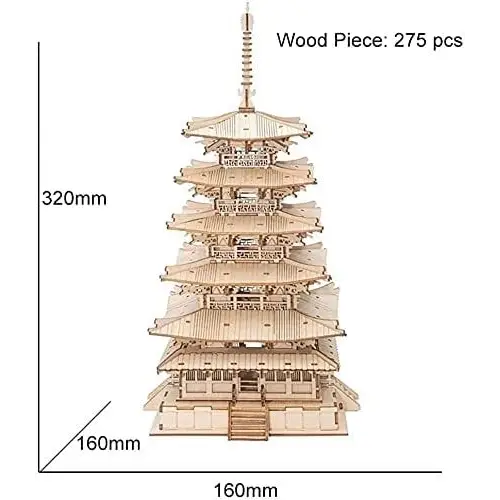 Robotime Five-storied Pagoda 3D Wooden Model Kit 275 Pieces - LauBelle