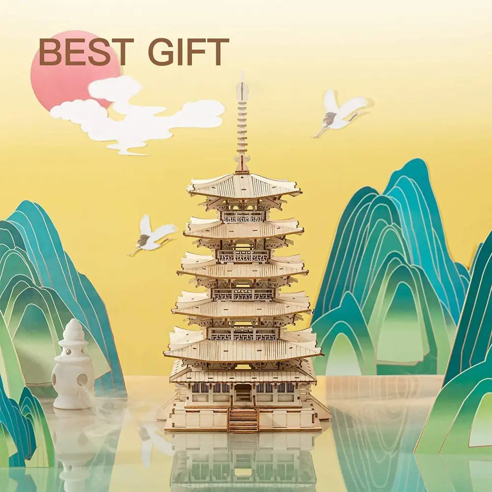 Robotime Five-storied Pagoda 3D Wooden Model Kit 275 Pieces - LauBelle Brand