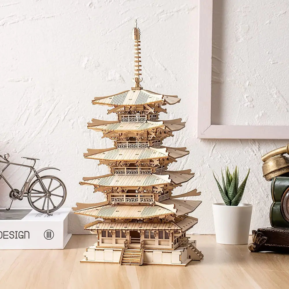 Robotime Five-storied Pagoda 3D Wooden Model Kit 275 Pieces - LauBelle