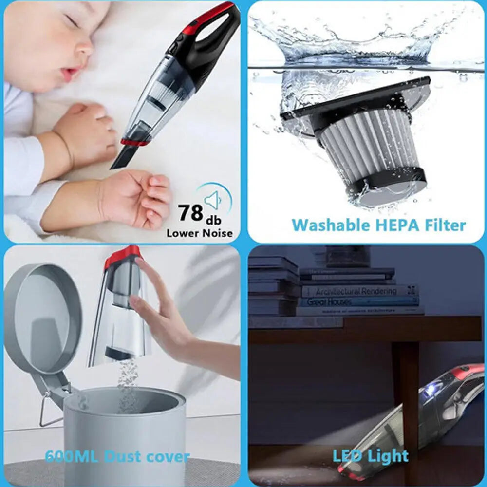 Compact cordless vacuum cleaner with 95,000 Pa suction power and HEPA filter - LauBelle
