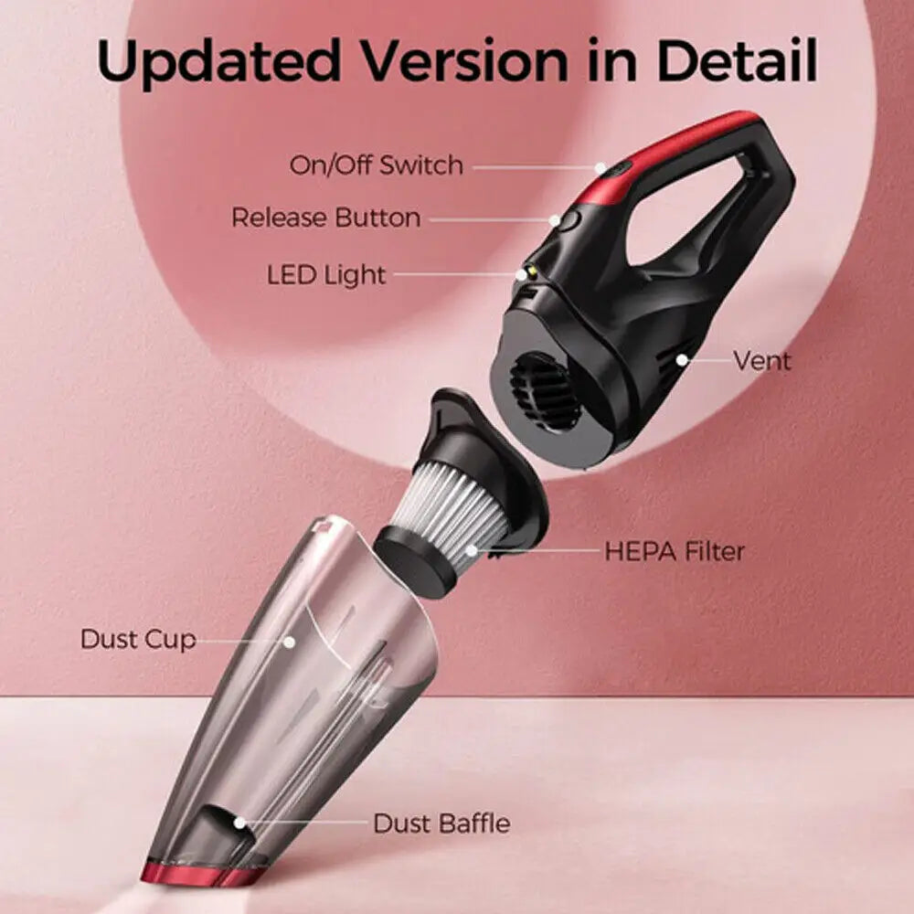 Compact cordless vacuum cleaner with 95,000 Pa suction power and HEPA filter - LauBelle