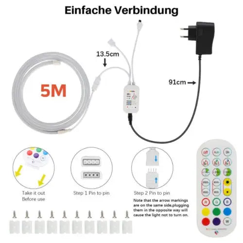 5M RGB Neon LED Strip Light – Flexible Diffused Dimmable LED Tube with WiFi App Control - LauBelle