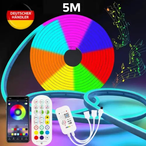 5M RGB Neon LED Strip Light – Flexible Diffused Dimmable LED Tube with WiFi App Control - LauBelle Brand