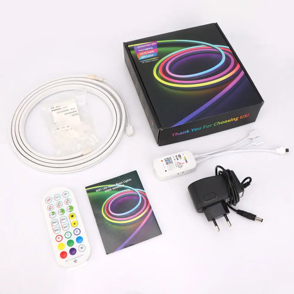 5M RGB Neon LED Strip Light – Flexible Diffused Dimmable LED Tube with WiFi App Control - LauBelle Brand