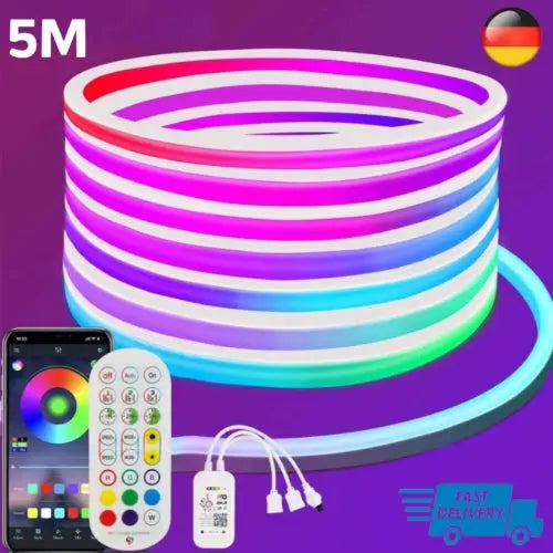 5M RGB Neon LED Strip Light – Flexible Diffused Dimmable LED Tube with WiFi App Control - LauBelle