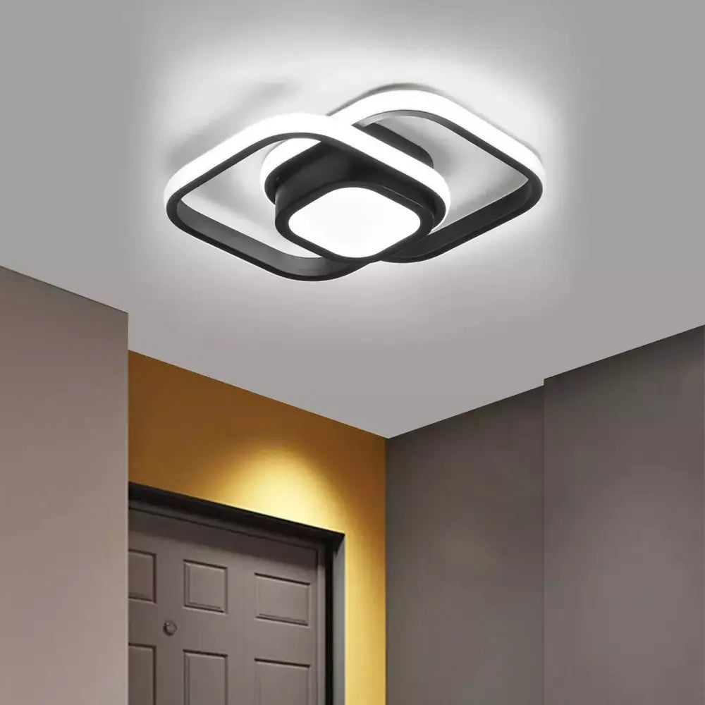 Modern LED Ceiling Light with Black Frame – Dimmable Aluminum & Acrylic Chandelier for Living Room, Bedroom, Kitchen - LauBelle Brand