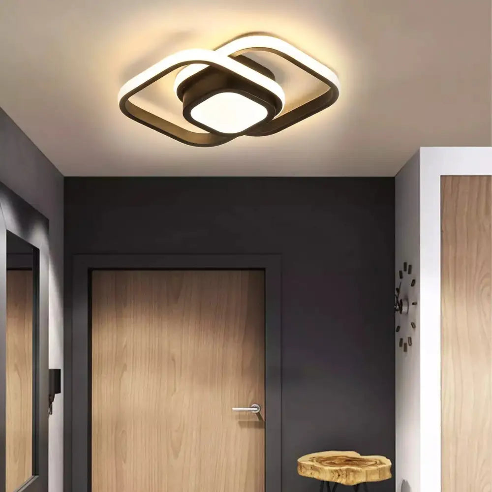 Modern LED Ceiling Light with Black Frame – Dimmable Aluminum & Acrylic Chandelier for Living Room, Bedroom, Kitchen - LauBelle Brand