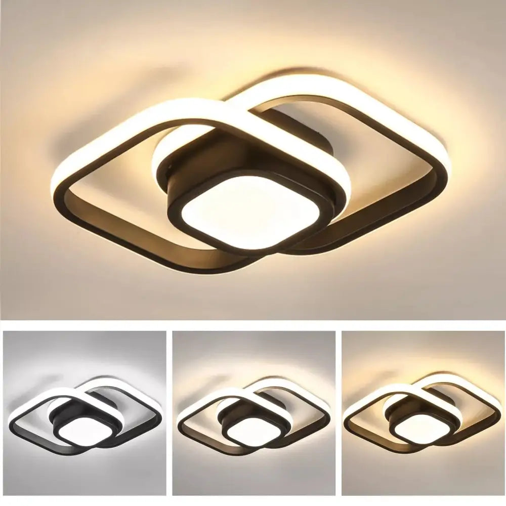 Modern LED Ceiling Light with Black Frame – Dimmable Aluminum & Acrylic Chandelier for Living Room, Bedroom, Kitchen - LauBelle Brand