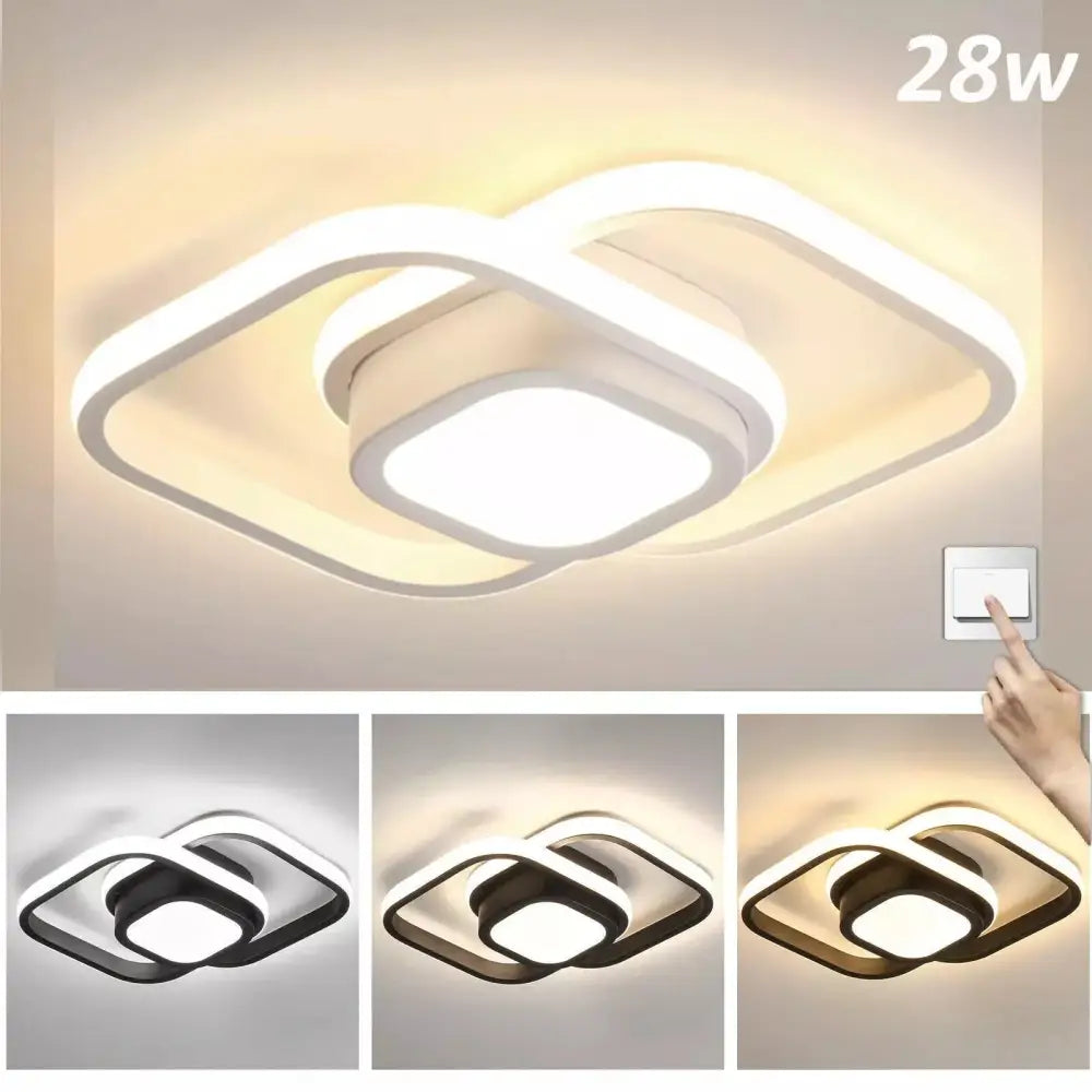 Modern LED Ceiling Light with Black Frame – Dimmable Aluminum & Acrylic Chandelier for Living Room, Bedroom, Kitchen - LauBelle Brand