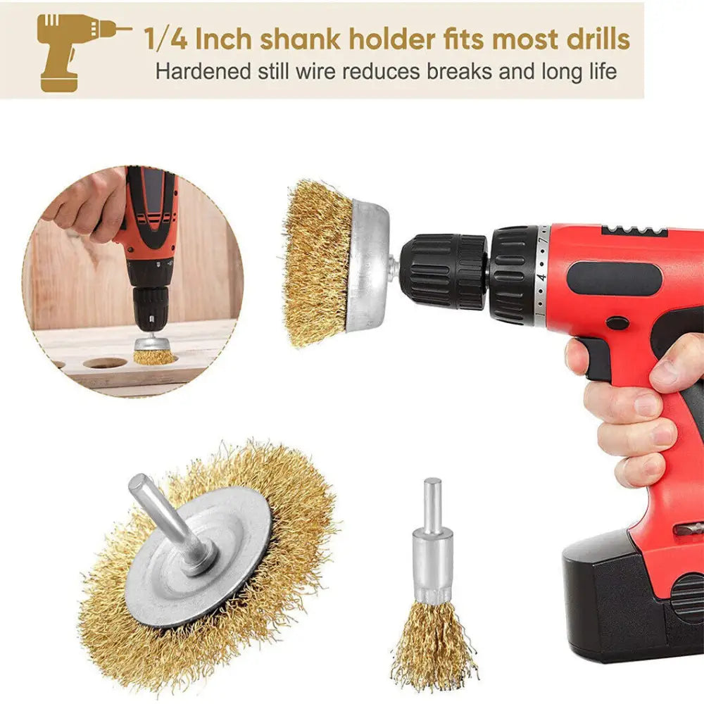 Steel Wire Grinding Brush Set 9 Pieces for Rust and Paint Removal - LauBelle Brand