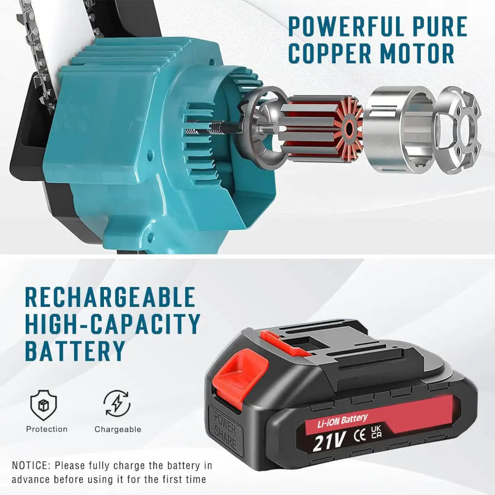 21V Mini Chain Saw Wireless Single Hand Saw for Wood Cutting 4 to 6 Inch - LauBelle