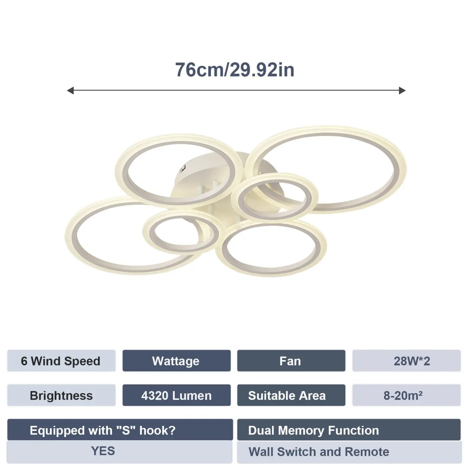 Nordic Six Circles Tricolor Bedroom Ceiling Light 76CM Wall Control
