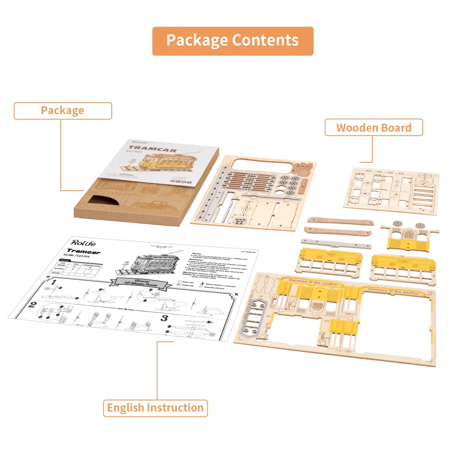 Plywood Package with English Instructions and Accessories No Glue Included