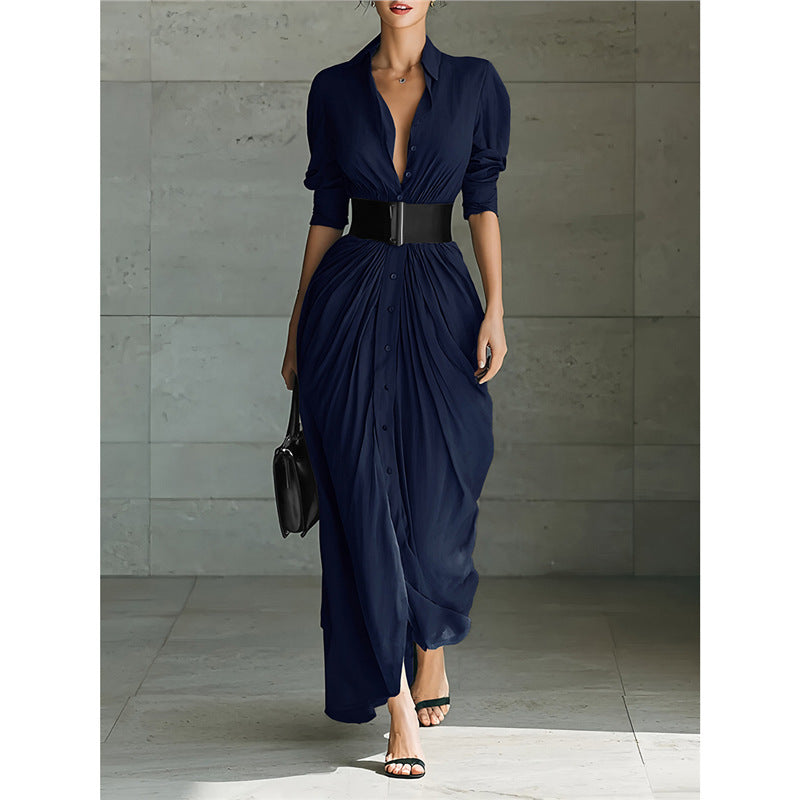Chic Lapel Belted Shirt Dress – Elegant & Fashionable - LauBelle