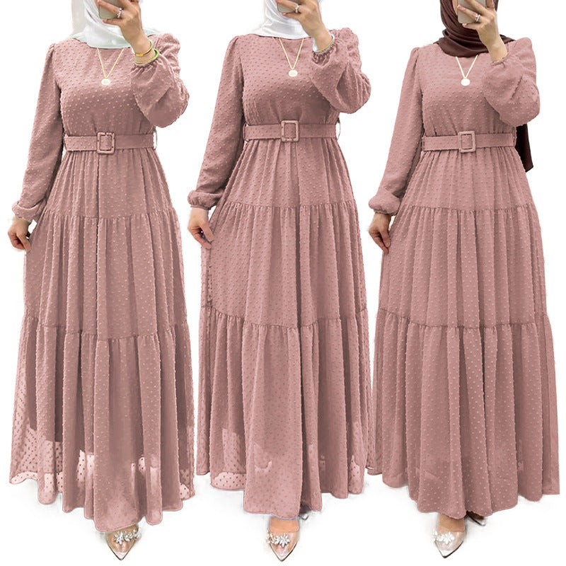 Elegant Femme: Pure Color Belted Robe Dress - LauBelle Brand