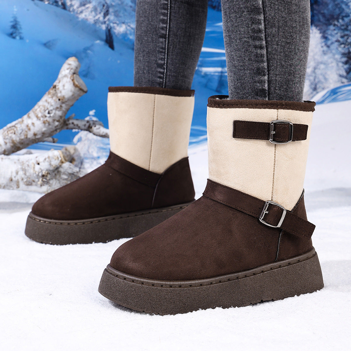 Round Toe Fashionable And Comfortable Furry Slip-on Snow Boots For Women - LauBelle