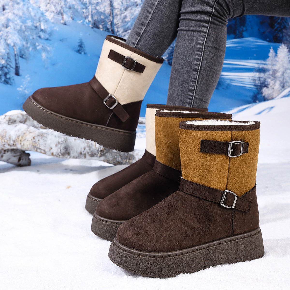 Round Toe Fashionable And Comfortable Furry Slip-on Snow Boots For Women - LauBelle