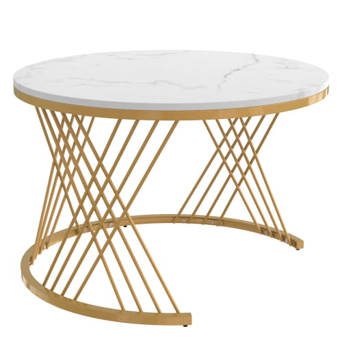 2 in 1 Round Coffee Table with Marble Top and Rattan Drawers