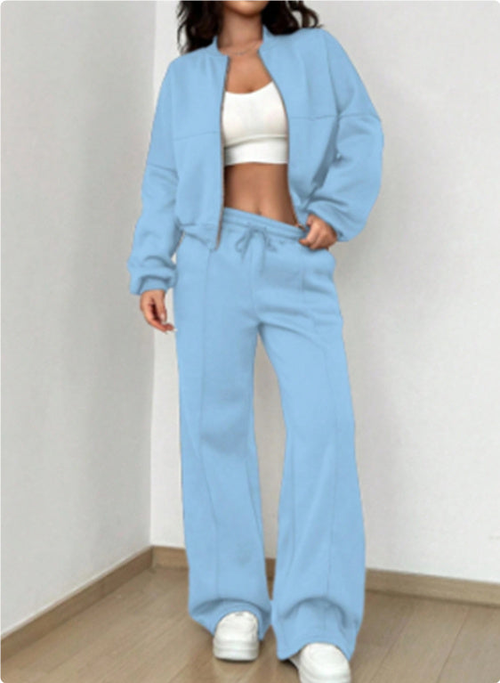 VivaFlex Women's Zipper Jacket & Wide Leg Pant Set - LauBelle Brand