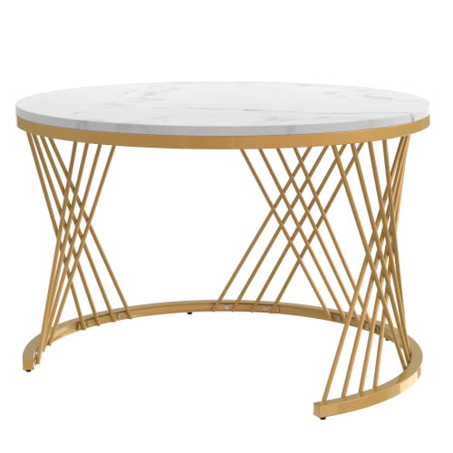2 in 1 Round Coffee Table with Marble Top and Rattan Drawers