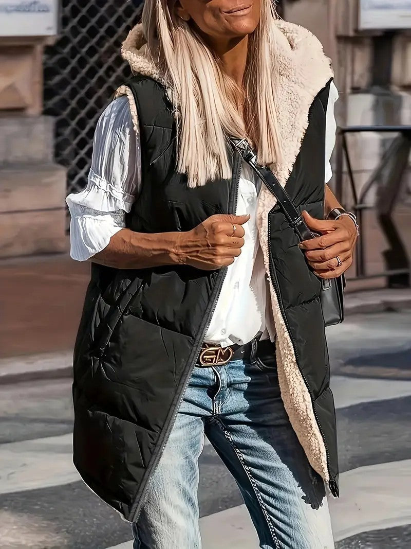 Reversible Chic Slim Hooded Cardigan Vest - LauBelle