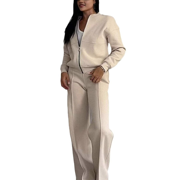 VivaFlex Women's Zipper Jacket & Wide Leg Pant Set - LauBelle