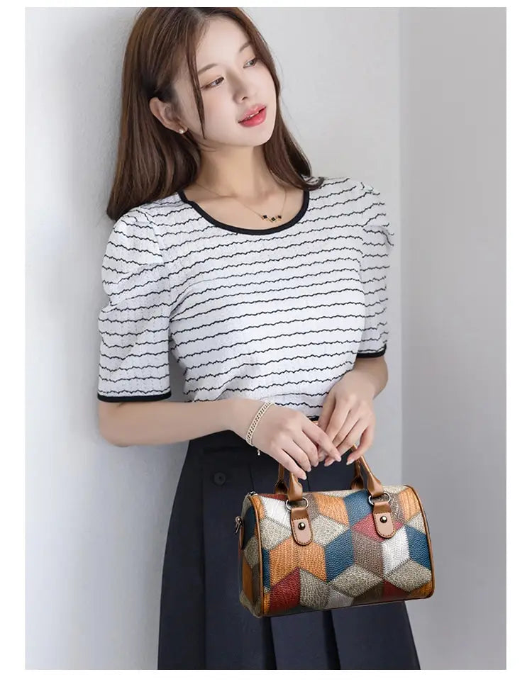 Zwarte en bruine PU Rhombus cilinder crossbody koffer