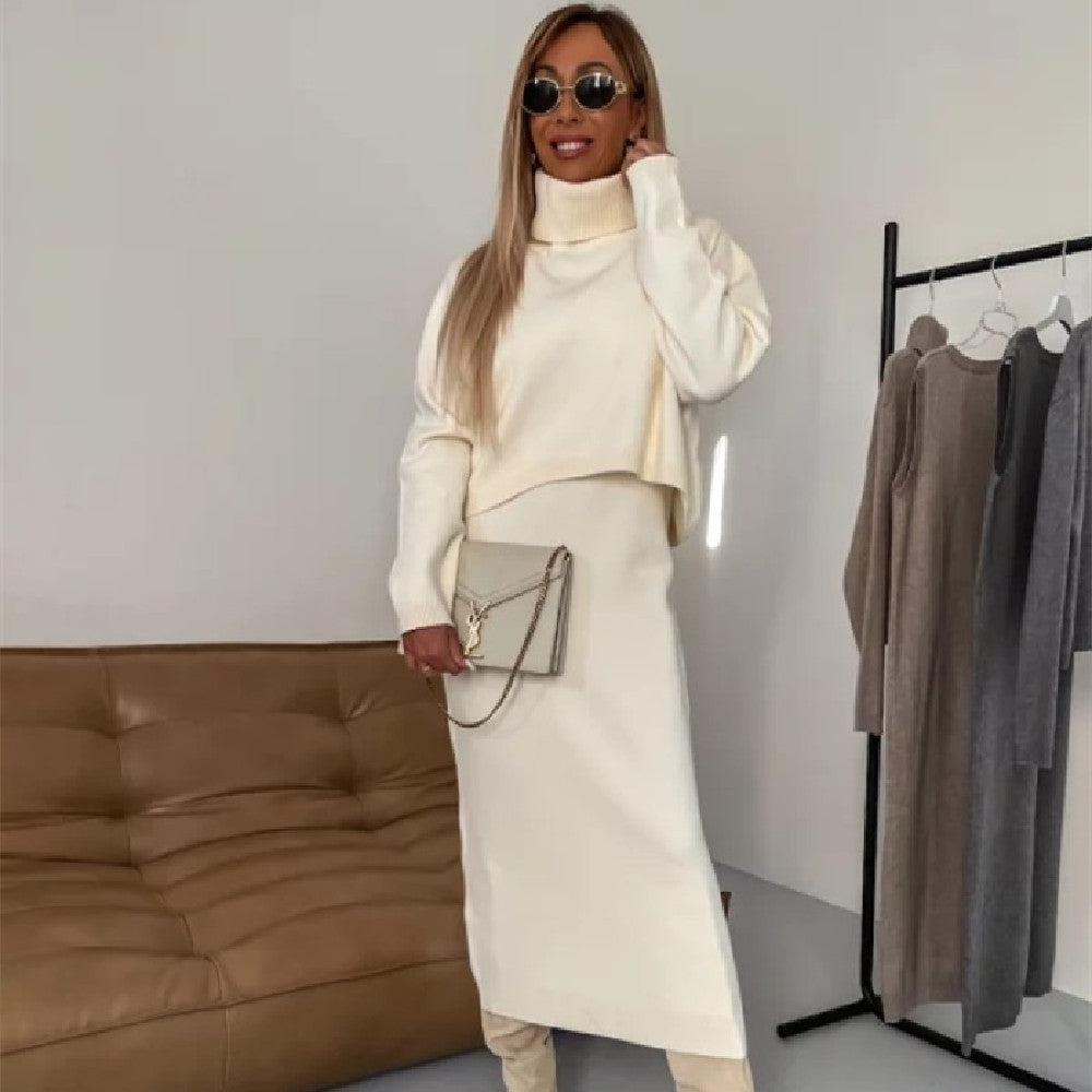 Chic Winter Duo: Turtleneck Sweater & Long Dress Set - LauBelle Brand