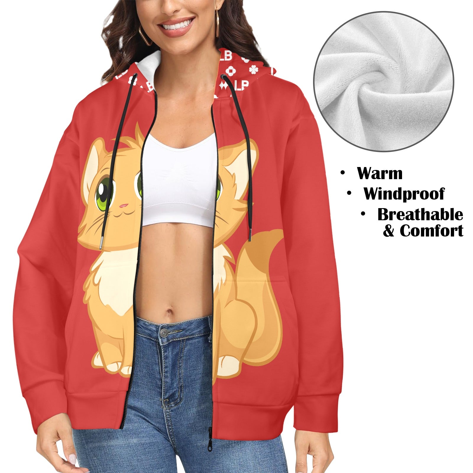 LauBelle - Women's Fleece Full-Zip Hoodie - Red - LauBelle Brand