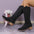 Women's Retro Pointed Toe Chunky Heel Solid Color Side Zipper Mid-calf Cowboy Boot - LauBelle