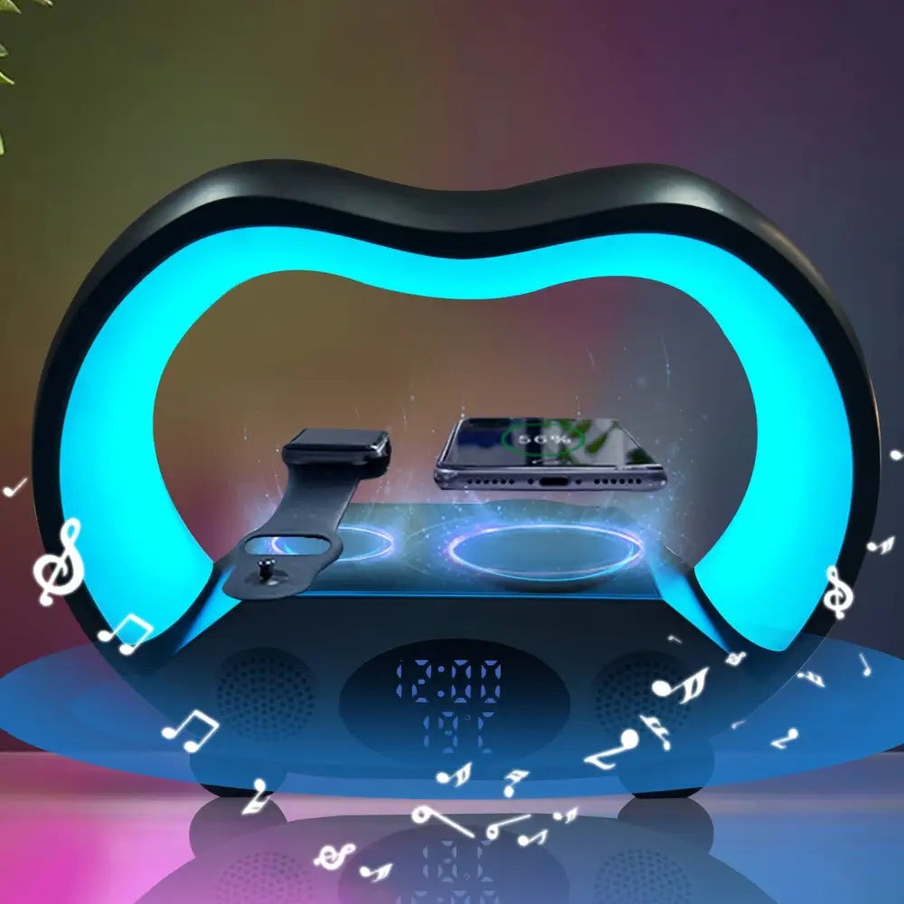6 in 1 Wireless Charging Station with Bluetooth Speaker and Clock