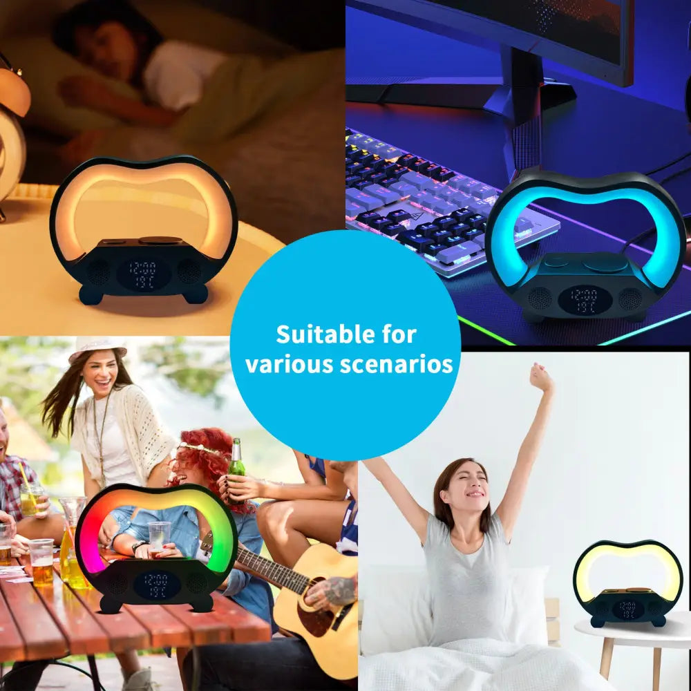 6 in 1 Wireless Charging Station with Bluetooth Speaker and Clock