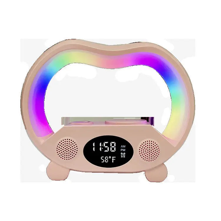 6 in 1 Wireless Charging Station with Bluetooth Speaker and Clock Pink / Without plug