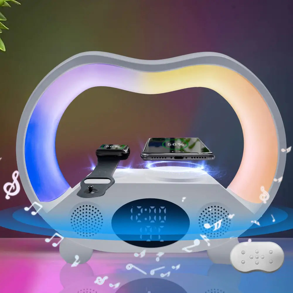 6 in 1 Wireless Charging Station with Bluetooth Speaker and Clock