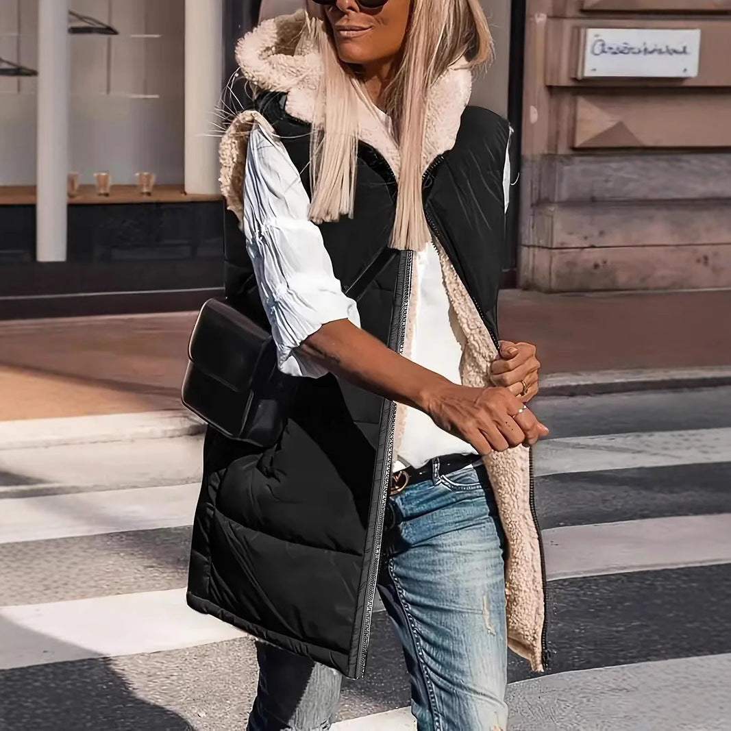 Reversible Chic Slim Hooded Cardigan Vest - LauBelle