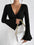 Ribbed V-Neck Flare Sleeve Slim Autumn Top for Women - LauBelle Brand