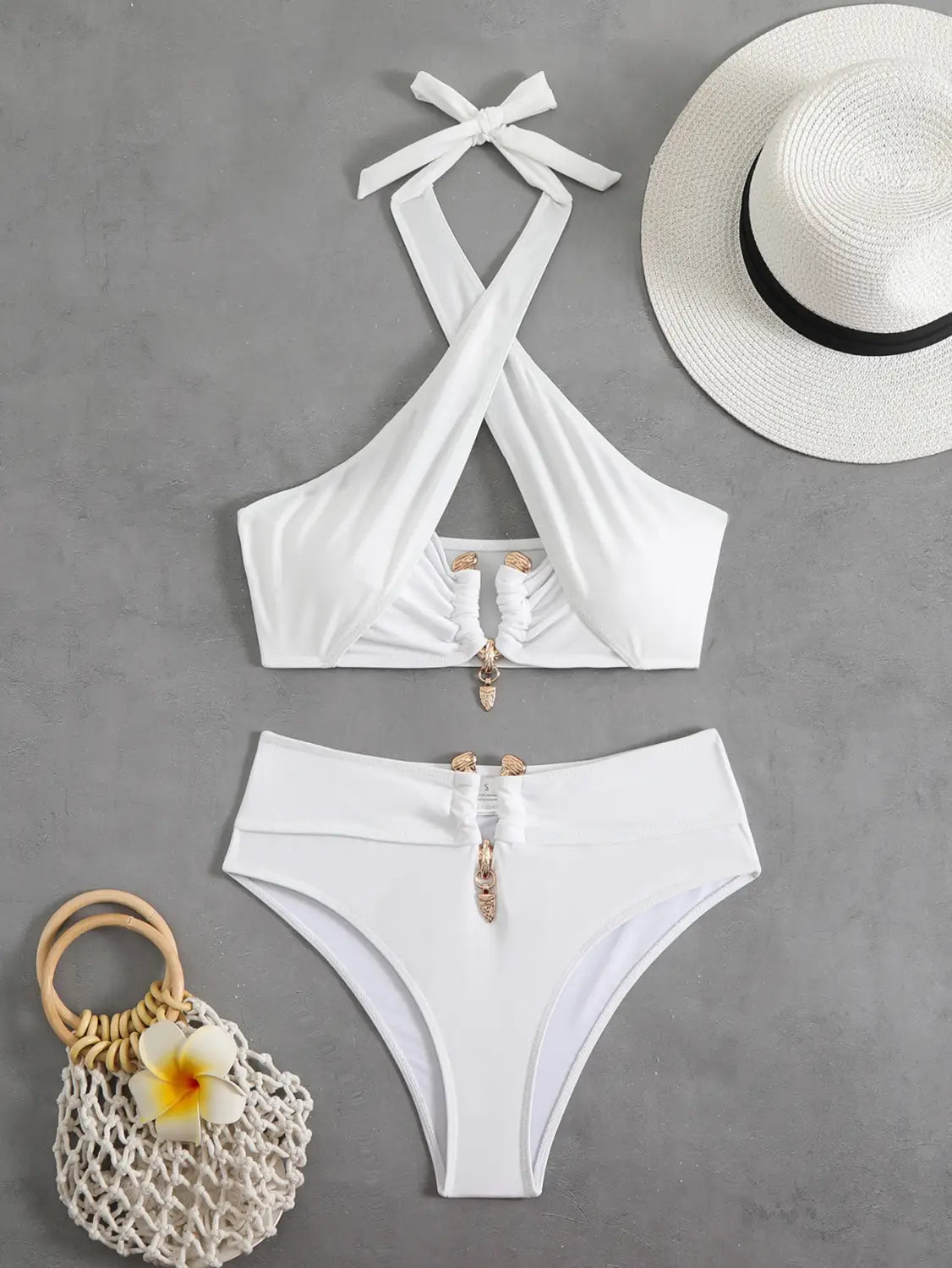 New Solid Color Sexy High Waist Tube Top Split Bikini
