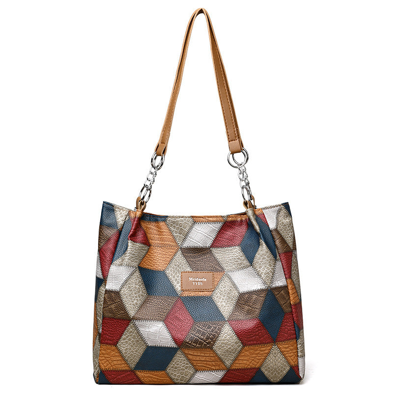 GeoRetro ColorMatch Shoulder Tote - LauBelle