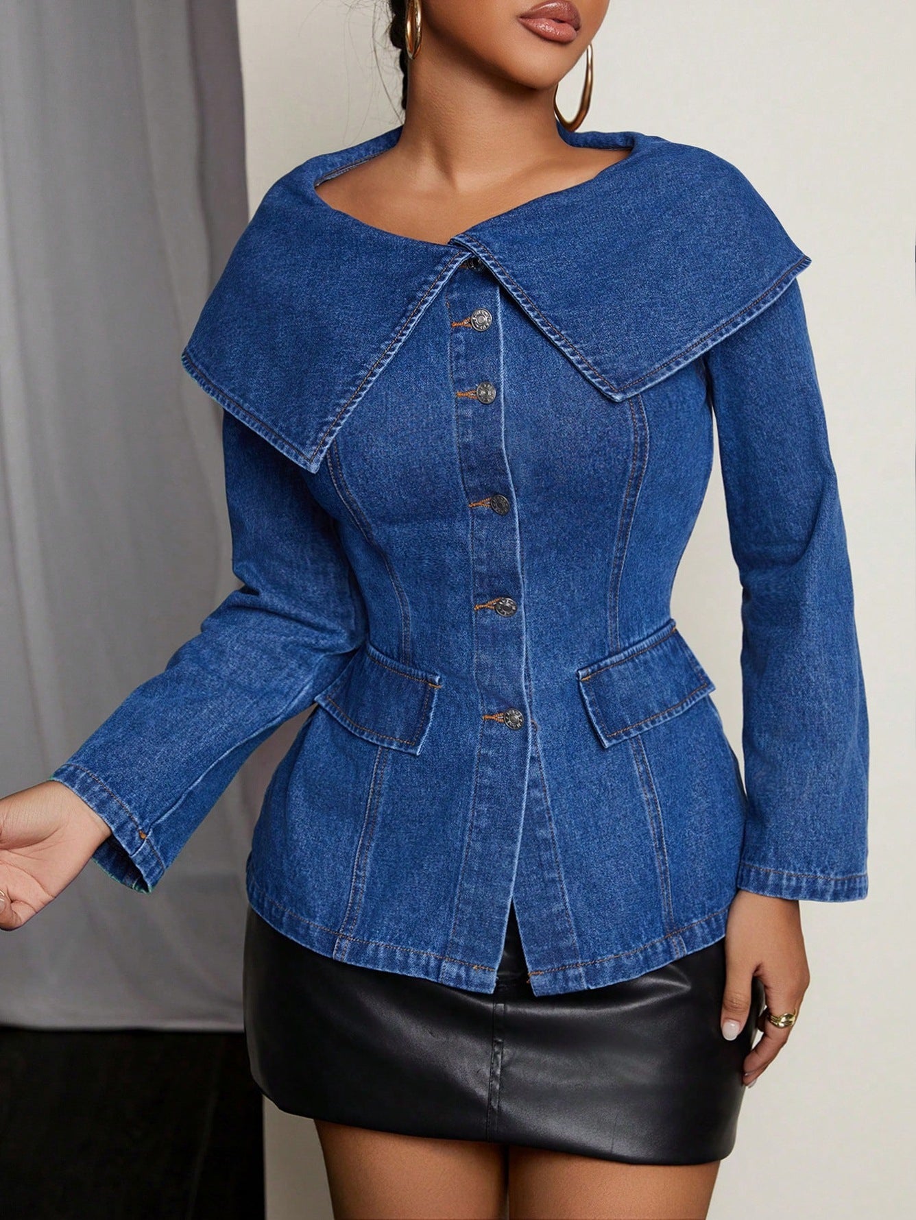 RadiantLuxe: Sunlit Denim Lapel Coat - LauBelle
