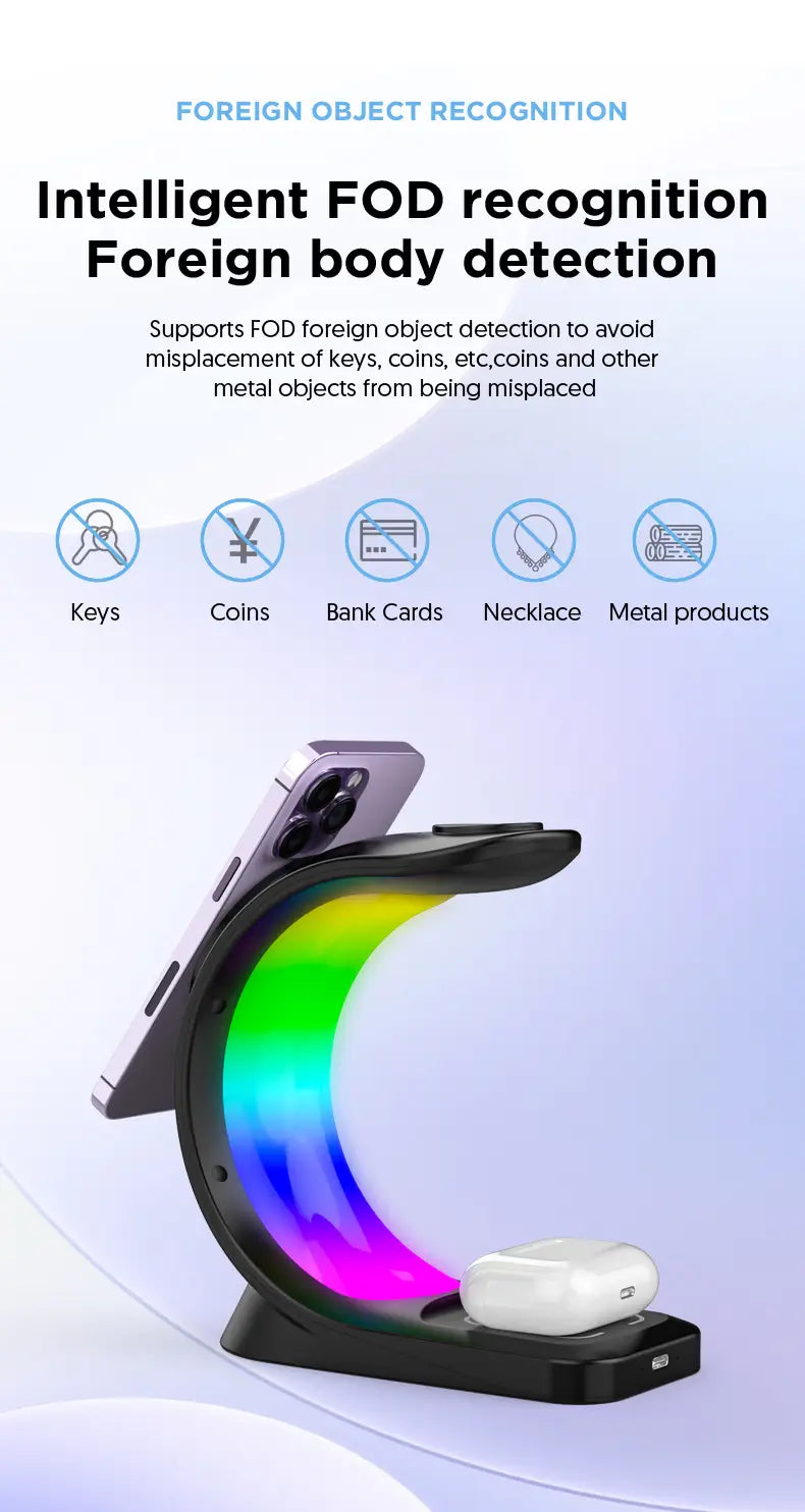 Magnetic Wireless Charger with RGB Lighting and Foreign Body Detection