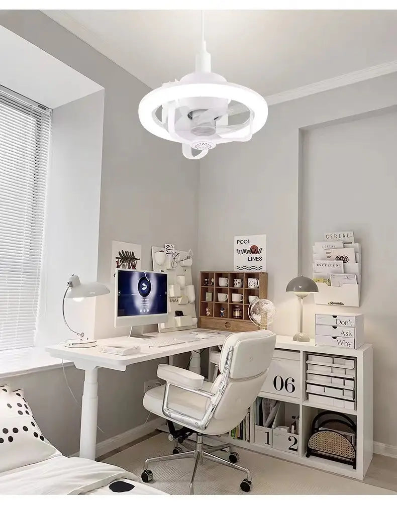 Colorful Dimmable Ceiling Fan Lamp with Adjustable Hanging Rope