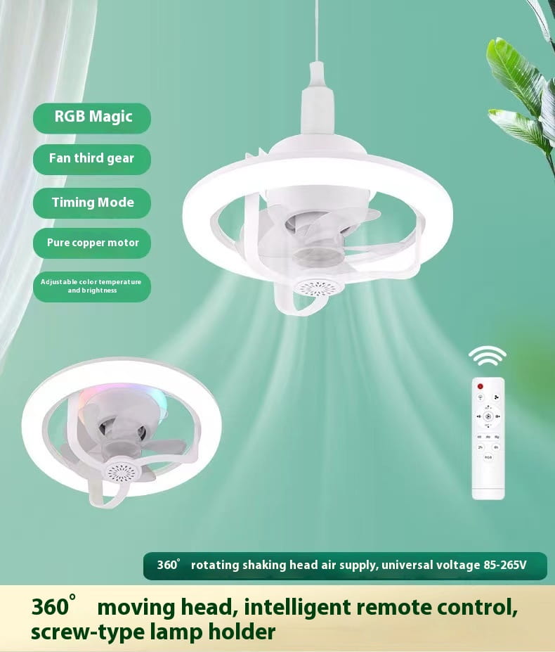 Colorful Dimmable Ceiling Fan Lamp with Adjustable Hanging Rope