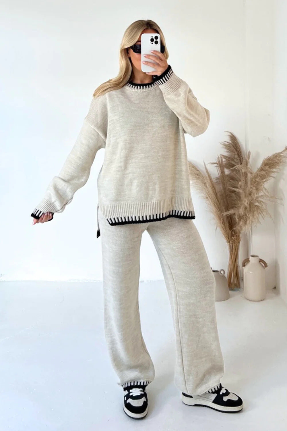 ChicSuit: Women's Split Top & Loose Pants Set - LauBelle Brand