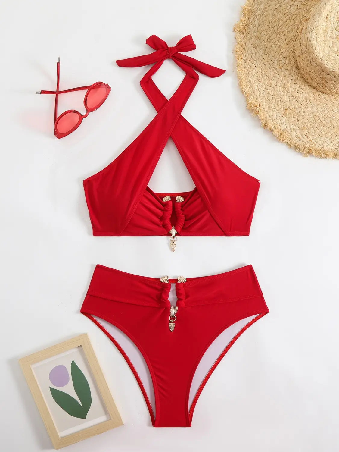 New Solid Color Sexy High Waist Tube Top Split Bikini