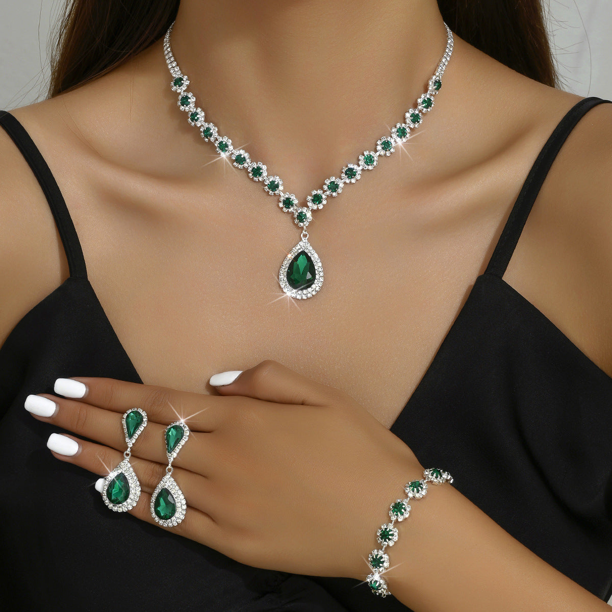 Bridal Glam 3-Piece Jewelry Set: Necklace, Studs, Bracelet - LauBelle Brand